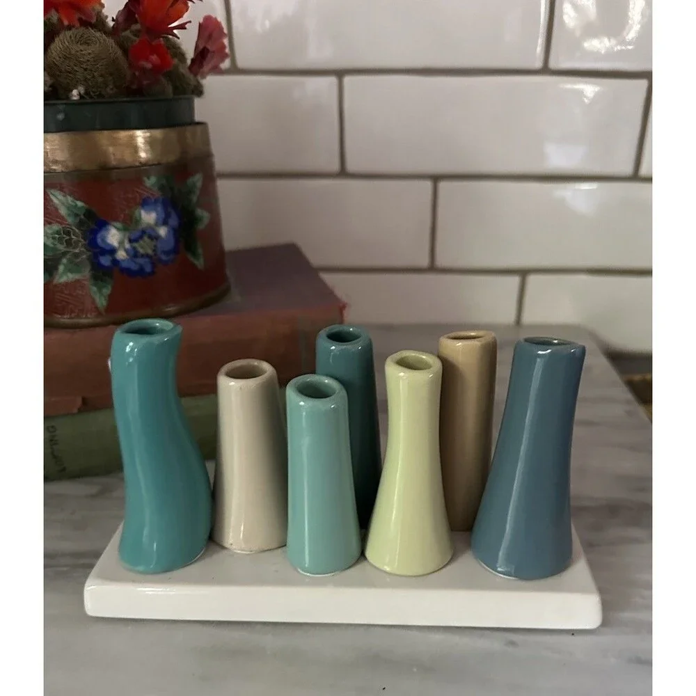 Chive Ceramic Studio Pooley Vase Flower Bud Vase With 8 Tube Shapes Multicolor